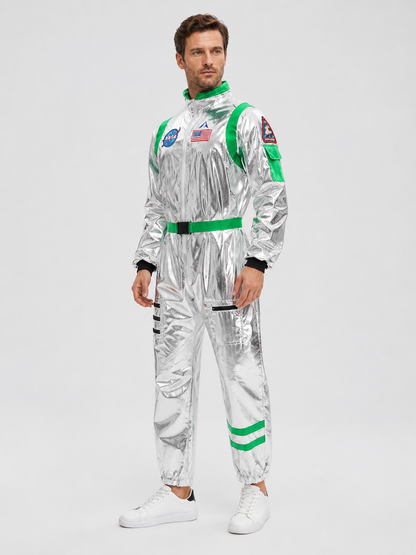 Silver and Green Astronaut Jumpsuit Costume side view