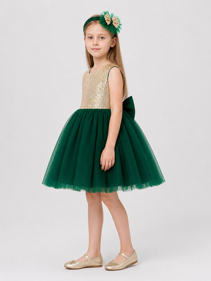 Girls' Princess Dress with Sequins, Bow, and Headband