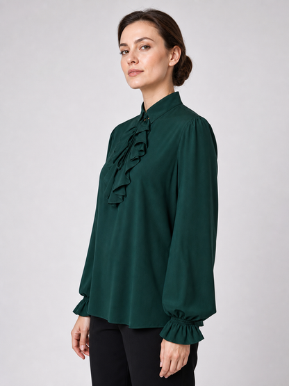 Vintage Ruffled Blouse, Dark Green