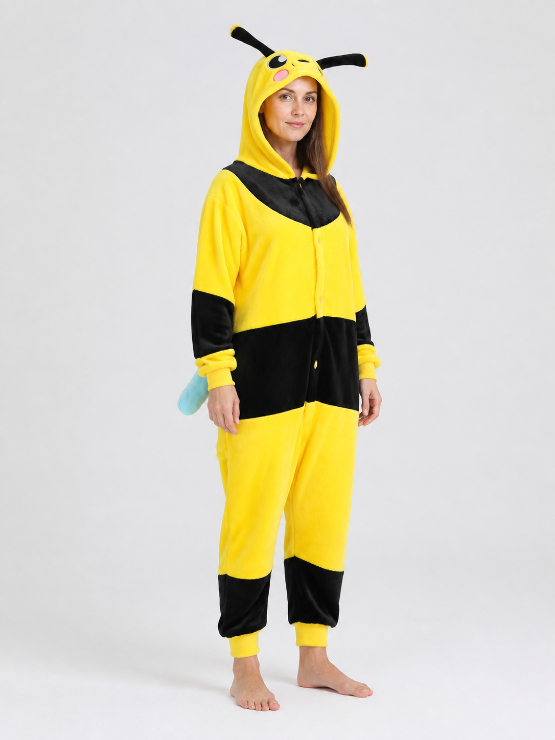 Flannel Animal Onesie Pajamas with Hood side view