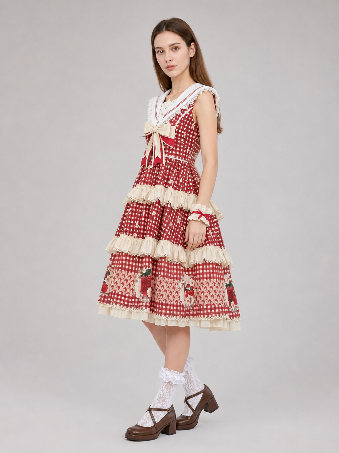 Sleeveless Strawberry Plaid Lolita Dress
