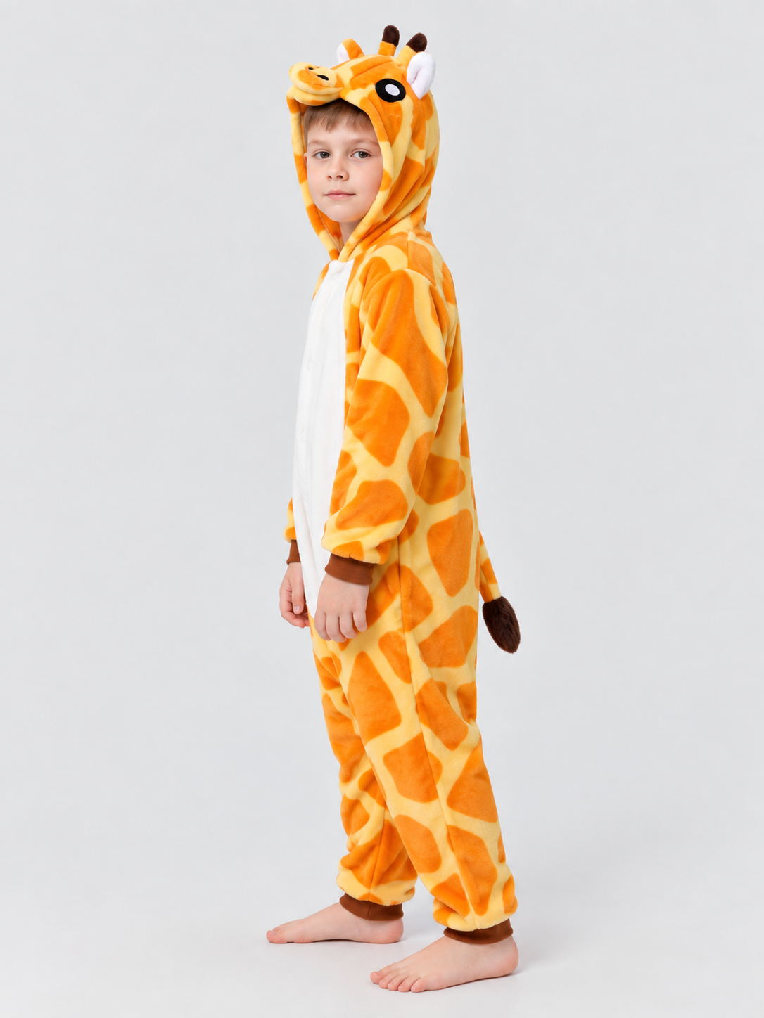 Orange Hooded Pajama Jumpsuit with Giraffe Face