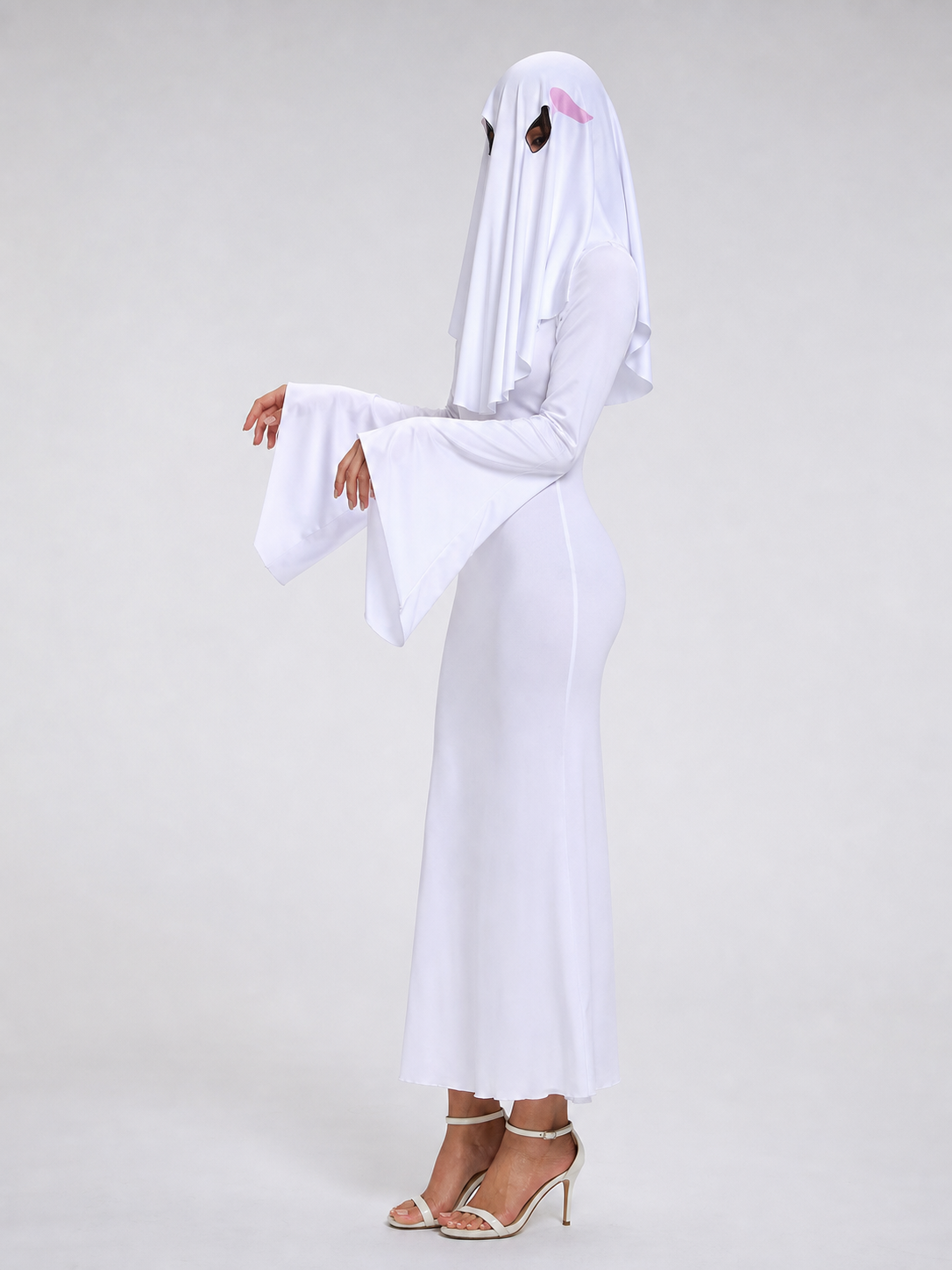 White Ghost Dress with Hood and Pink Accents
