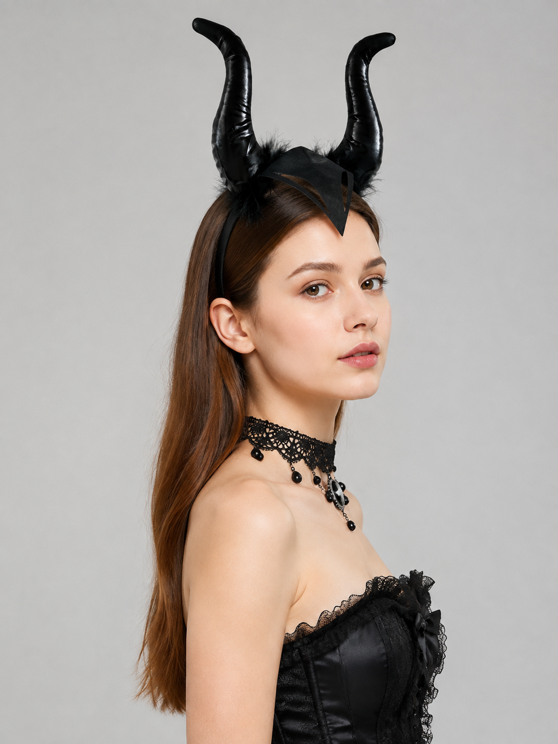 Carnival Headband with Two Curved Horns side view