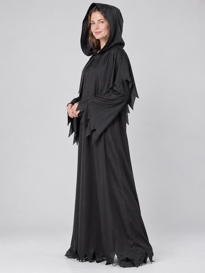 Black Grim Reaper Costume with Hood and Cape