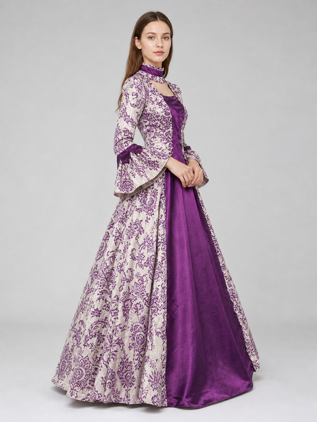 Evening Dress with Long Sleeves and a Patterned Bodice
