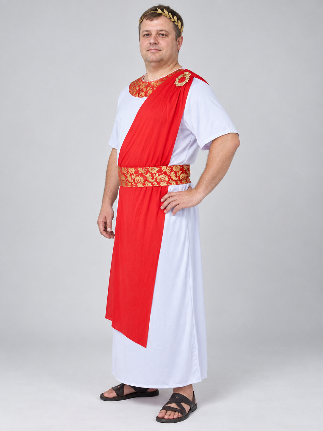 Carnival costume with red drape and ornament