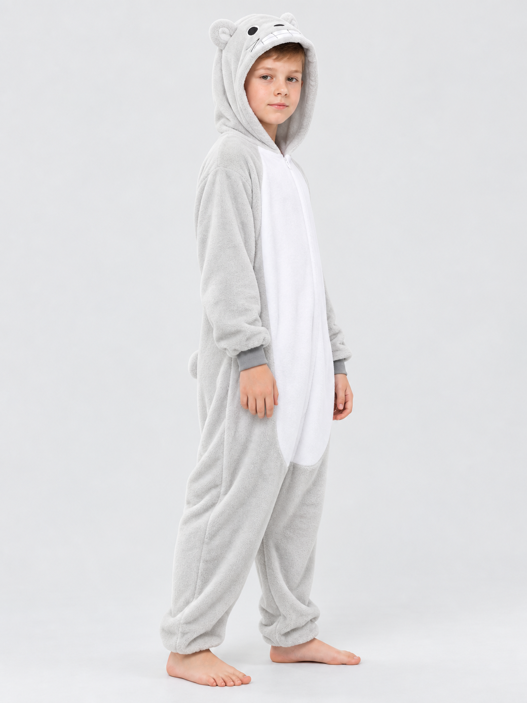 Flannel Hooded Pajama Jumpsuit with Ears