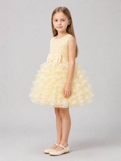 Girls' Dressy Lace Dress with a Full Skirt side view