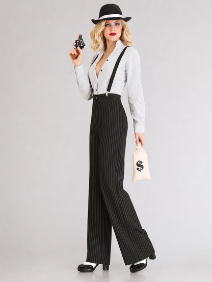 Striped Stage Costume with Suspenders and Pants