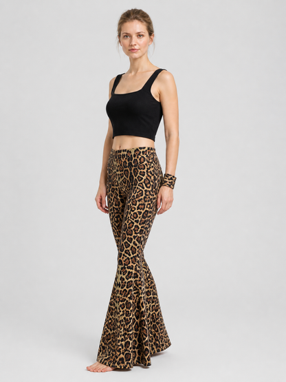 Leopard Flare Pants with Fabric Accessory side view