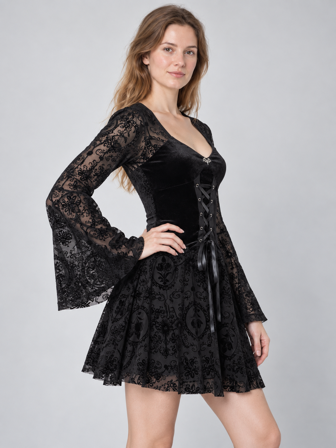 Gothic dress with lace sleeves and lacing