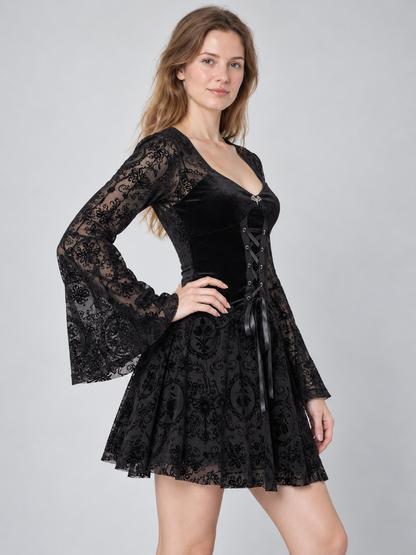 Gothic dress with lace sleeves and lacing