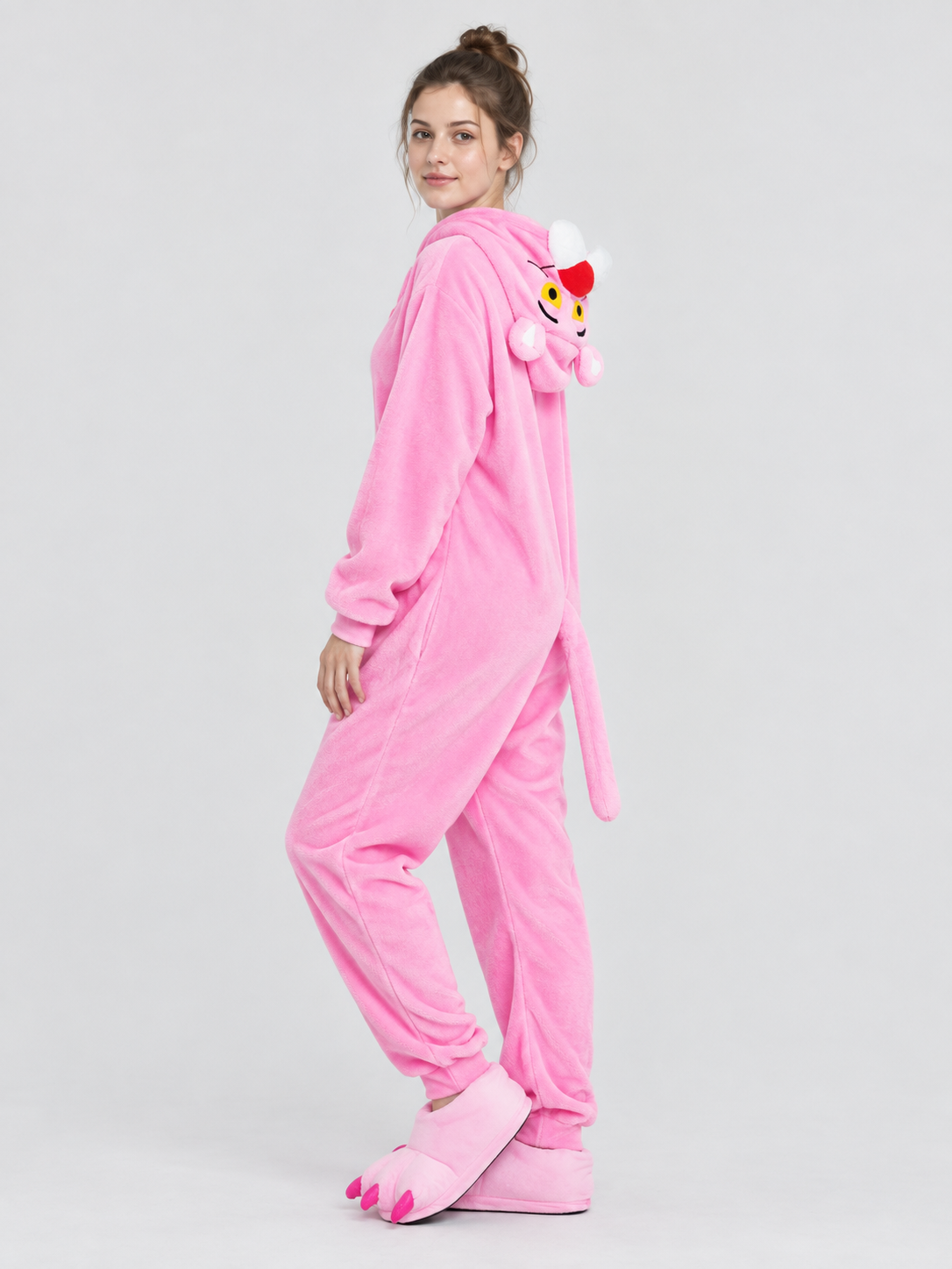 Pink Fleece Hooded Jumpsuit Pajama with Tail