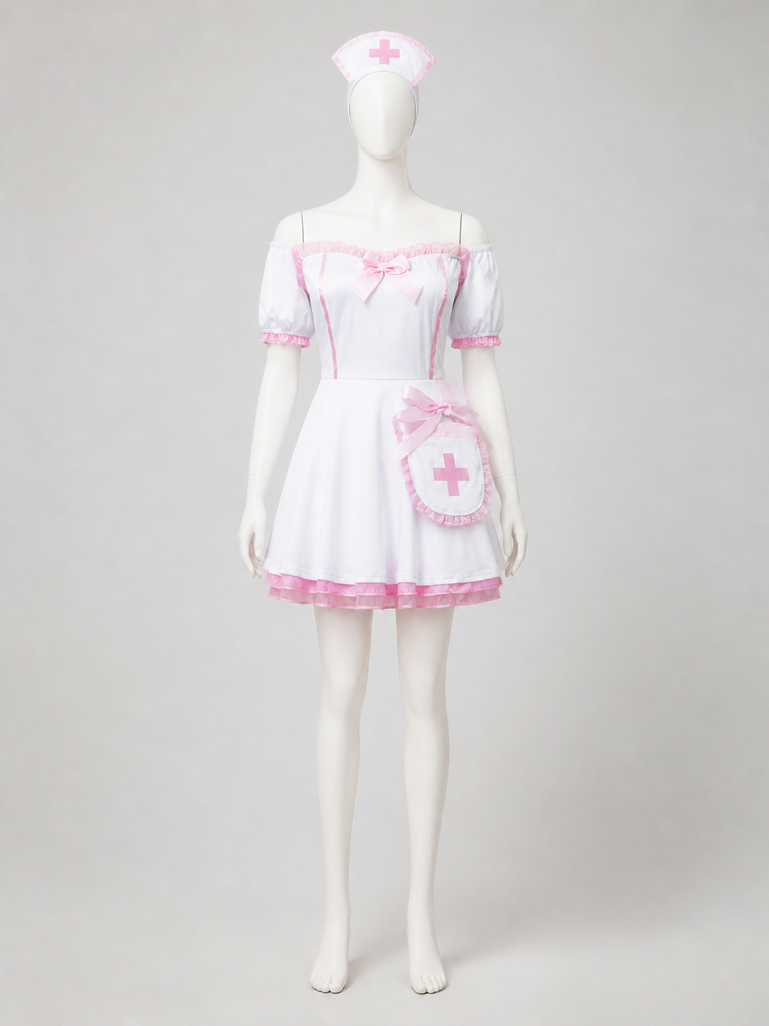 Lolita Dress Set, White and Pink, with Accessories side view