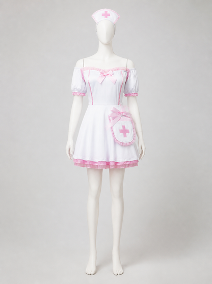 Lolita Dress Set, White and Pink, with Accessories side view