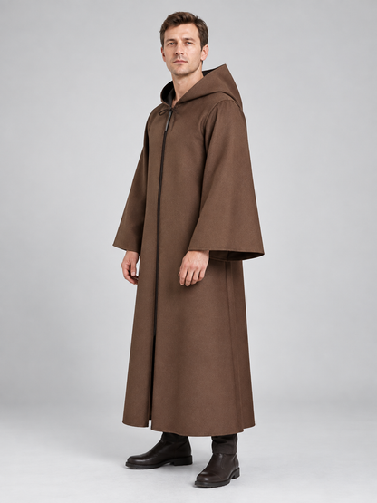 Hooded Masquerade Cloak, Brown, Wide Sleeves