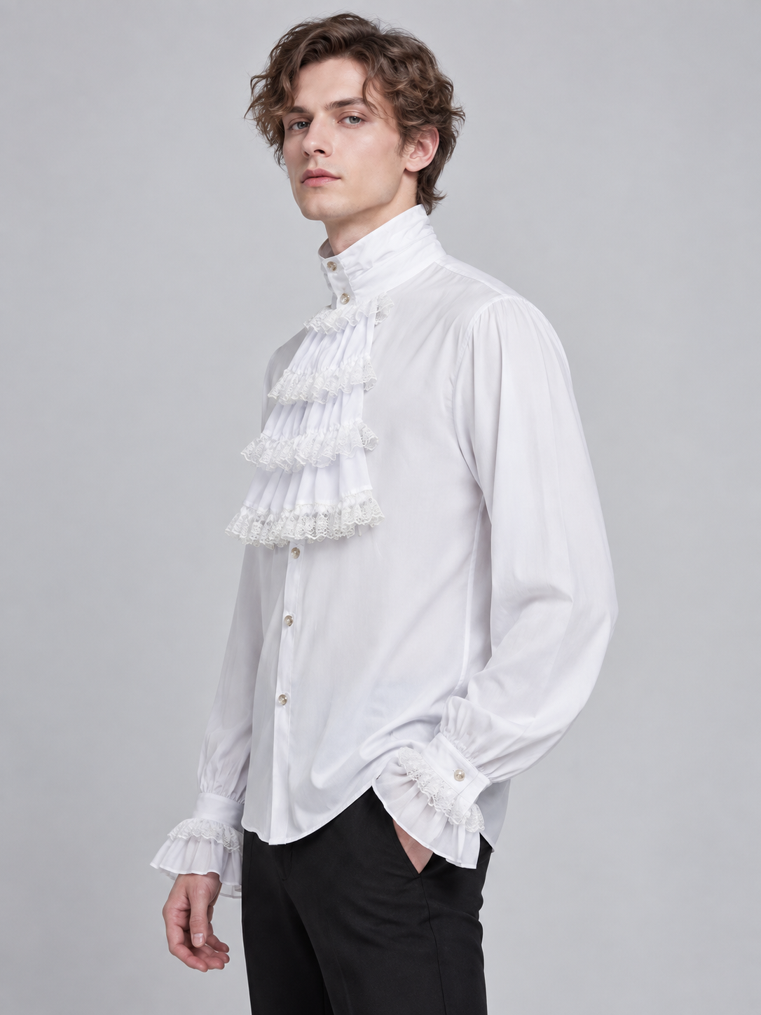 White Historical-Style Shirt with Lace Jabot