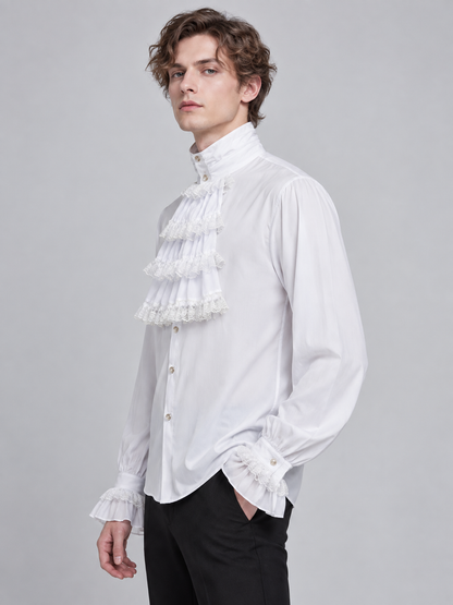 White Historical-Style Shirt with Lace Jabot
