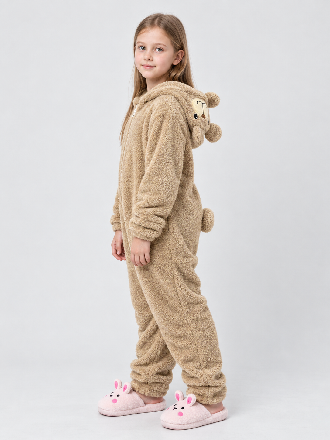 Flannel Bear Pajama Jumpsuit, Light Beige