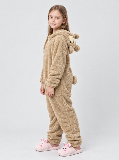 Flannel Bear Pajama Jumpsuit, Light Beige