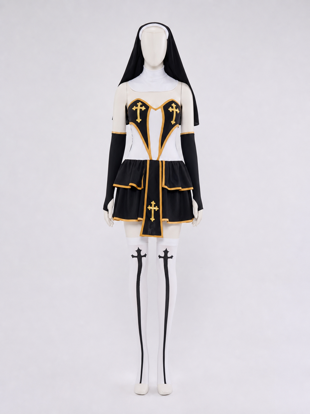 Religious carnival costume with crosses and a veil