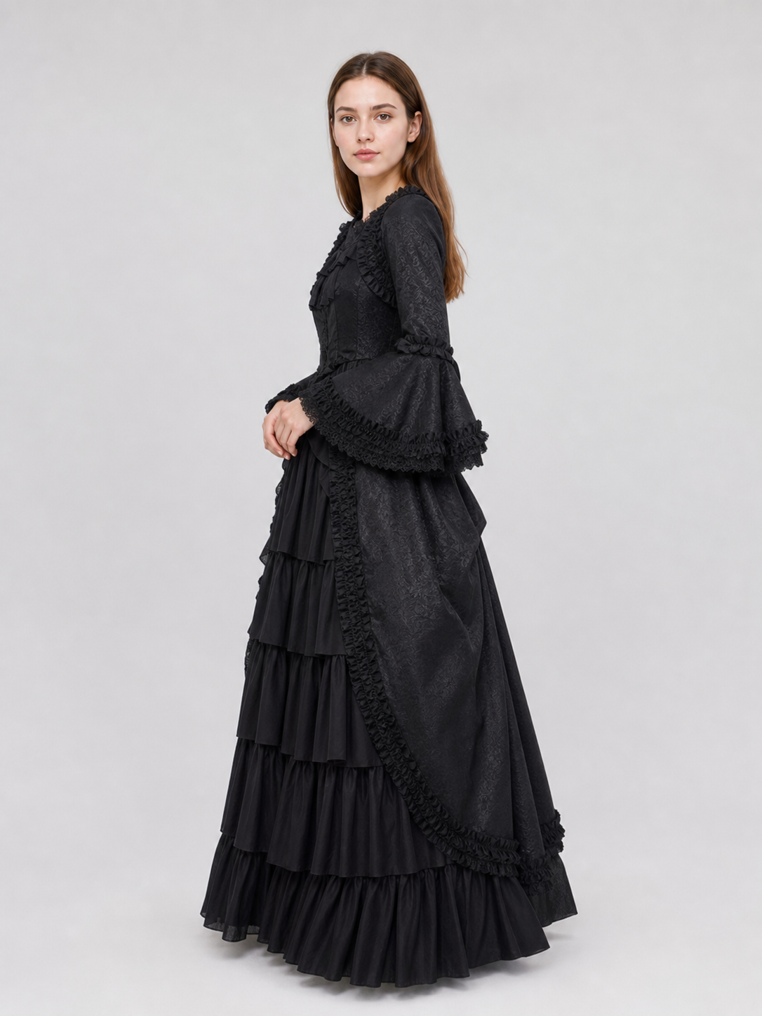 Gothic Victorian Dress with Sleeves and Ruffles