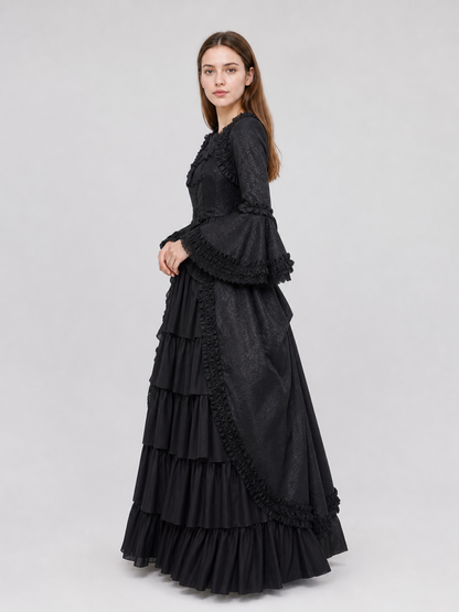Gothic Victorian Dress with Sleeves and Ruffles