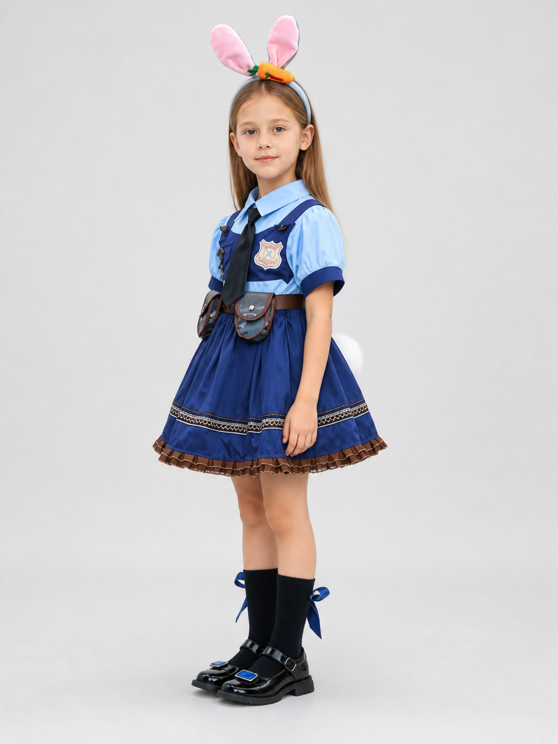 Children's Police Rabbit Skirt with Rabbit Ears and Tail side view