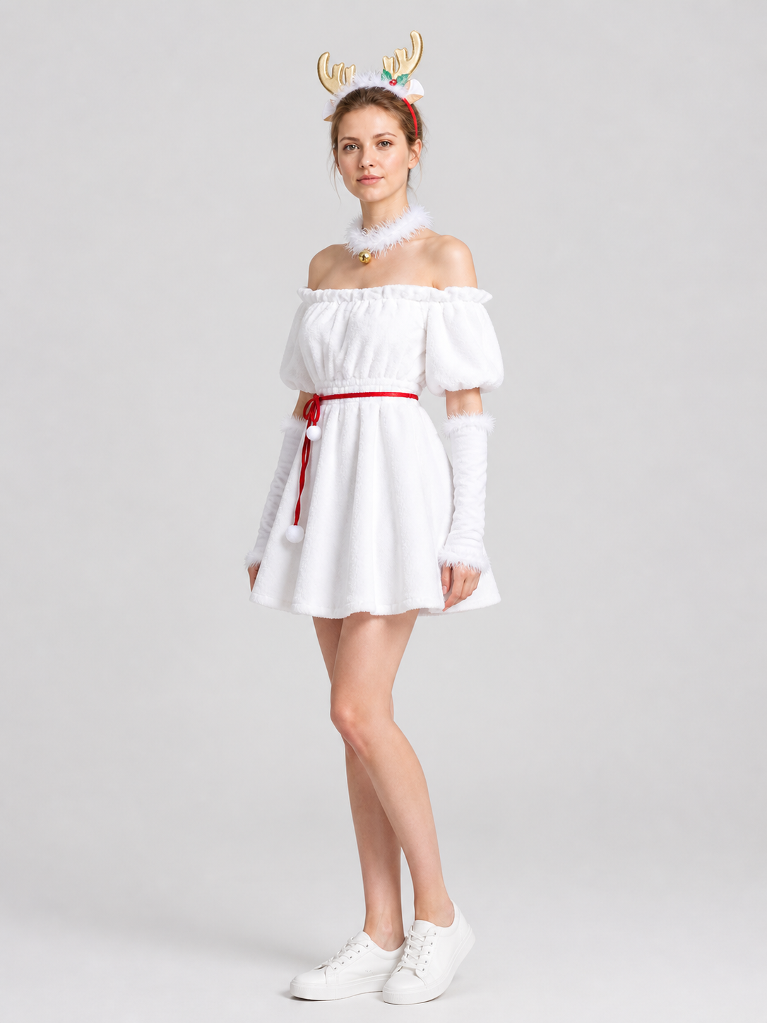 Christmas Set: Dress, Antlers, Belt, and Accessories side view