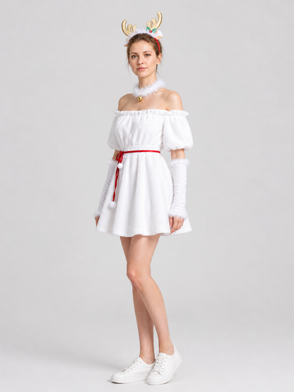 Christmas Set: Dress, Antlers, Belt, and Accessories side view