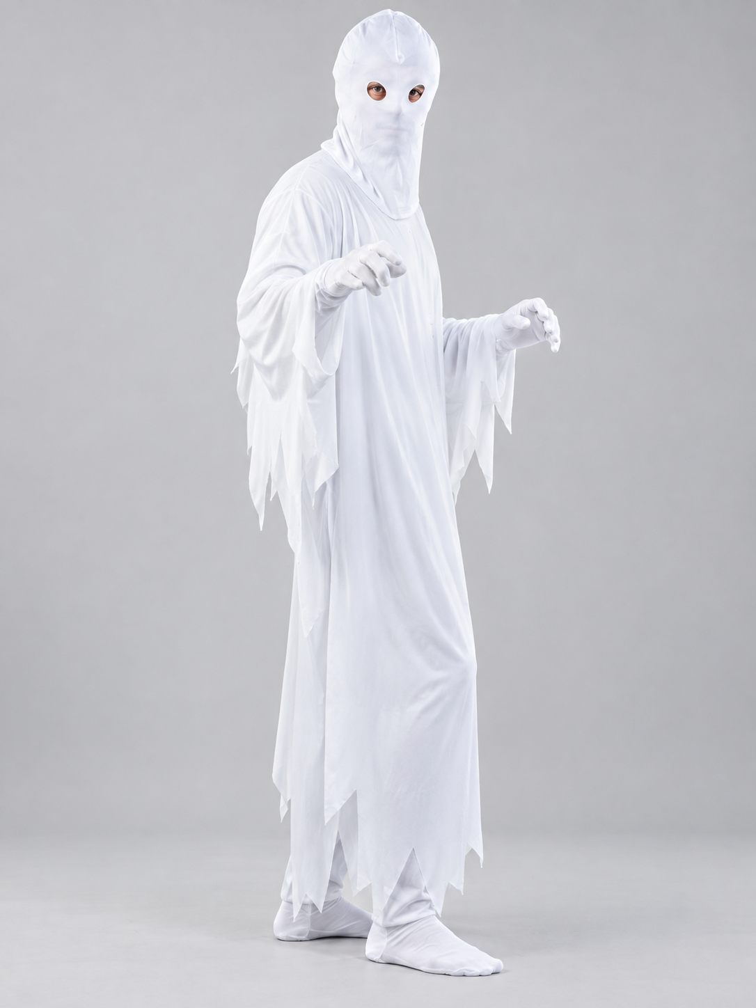 White Ghost Costume with Hood and Eye Cutouts