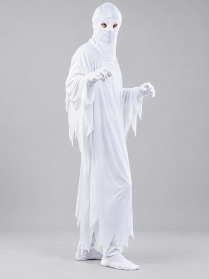 White Ghost Costume with Hood and Eye Cutouts