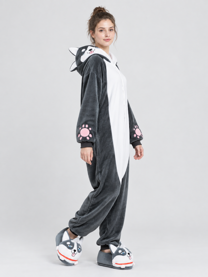 Flannel Kigurumi Pajama with Hood, Ears, and Face