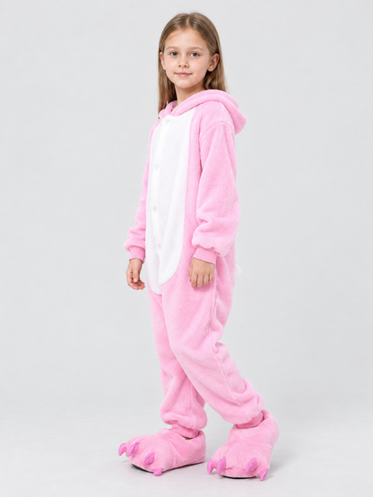 Kids' Hooded Pajama Jumpsuit with Puff Sleeves