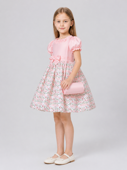 Princess Dress with Puff Sleeves for Flower Girls