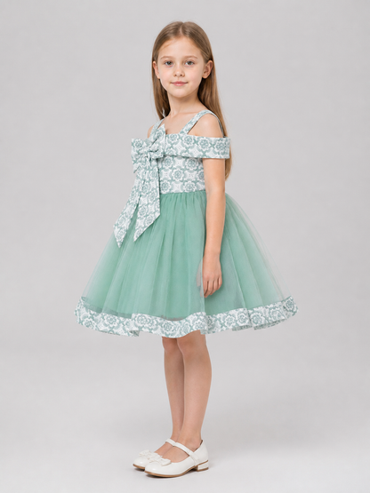 Fluffy Children's Princess Dress with Straps and Bow side view