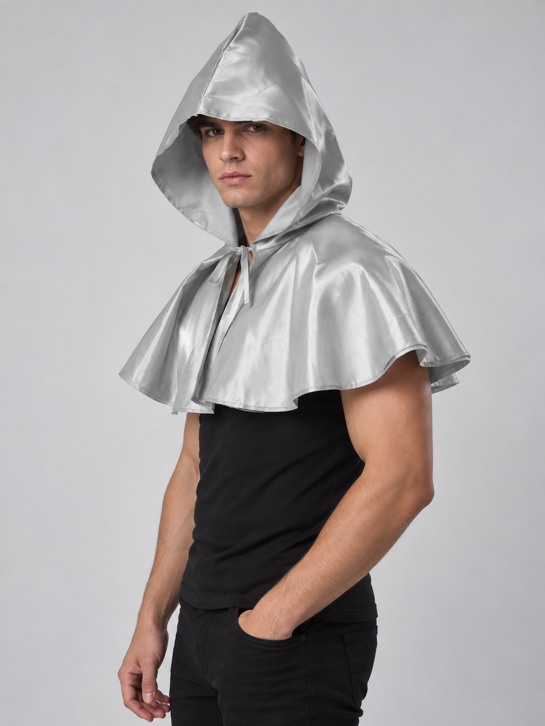 Silver Shiny Hooded Carnival Cape