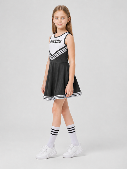 Children's Black and White Sleeveless Cheerleader Dress CHEERS side view