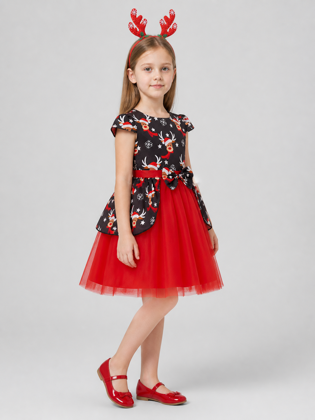 Children’s Christmas Dress with Tulle Skirt and Headband side view