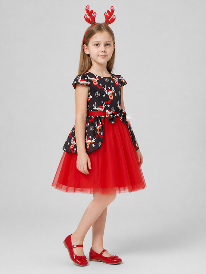 Children’s Christmas Dress with Tulle Skirt and Headband side view