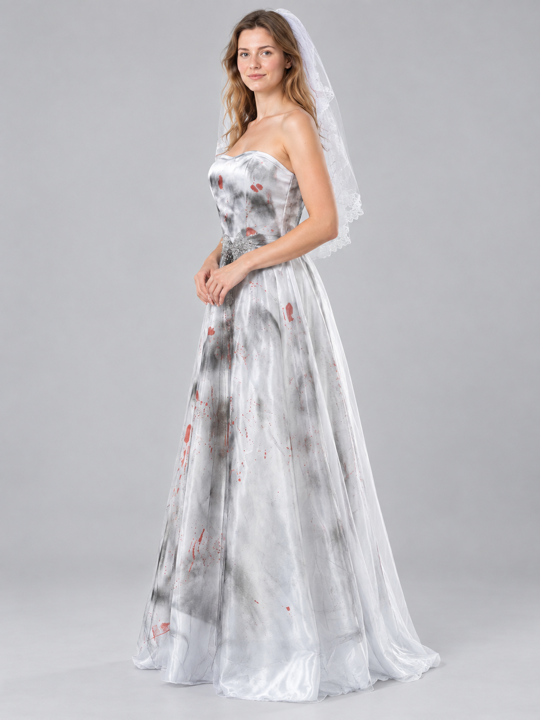 Ghost Bride Carnival Costume White with Lace Veil