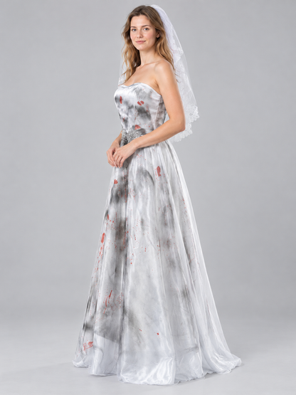 Ghost Bride Carnival Costume White with Lace Veil