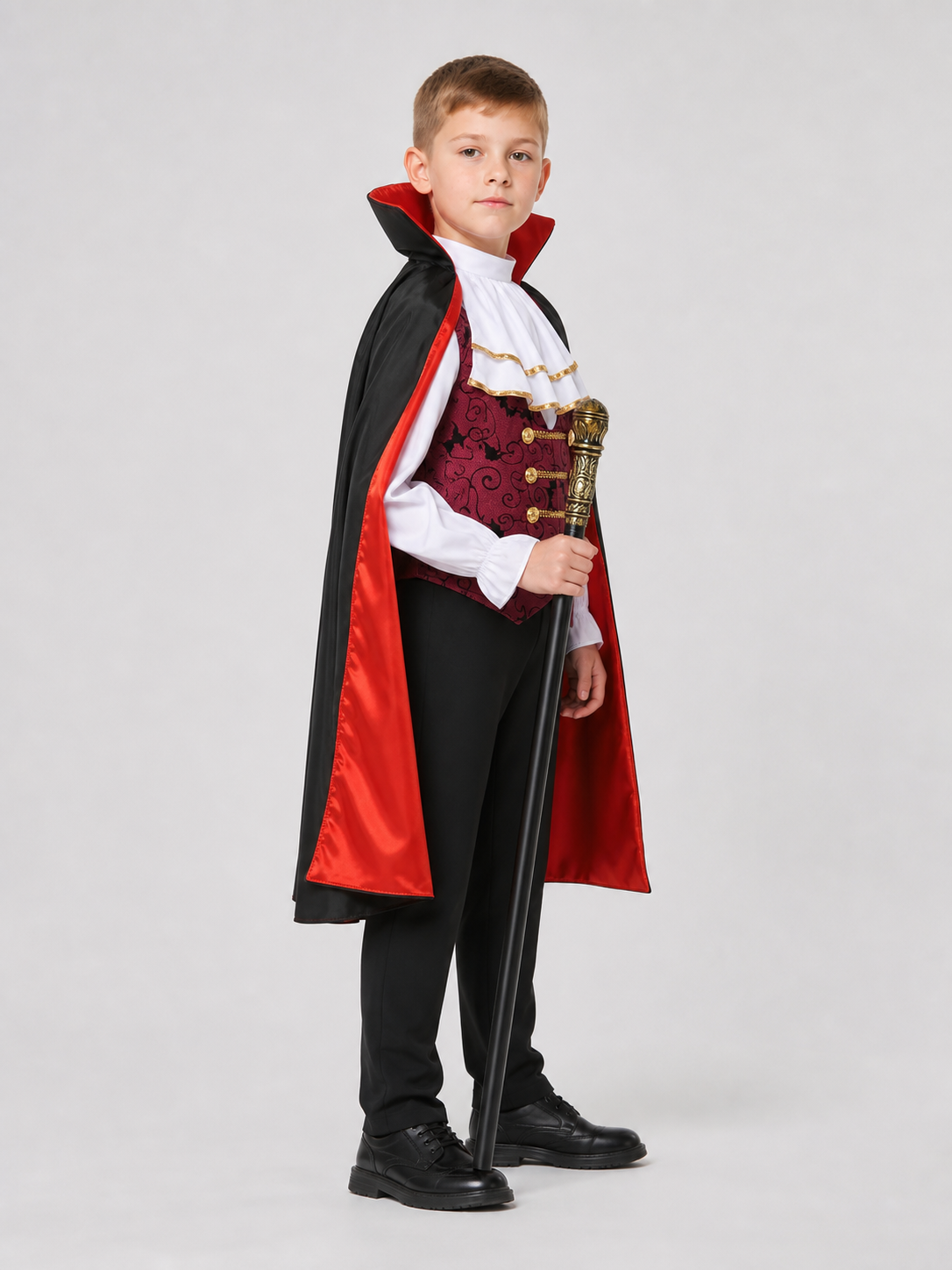 Vampire costume with cape and cane