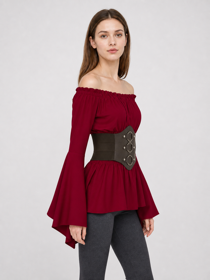 Medieval Red Dress with Belt and Sleeves