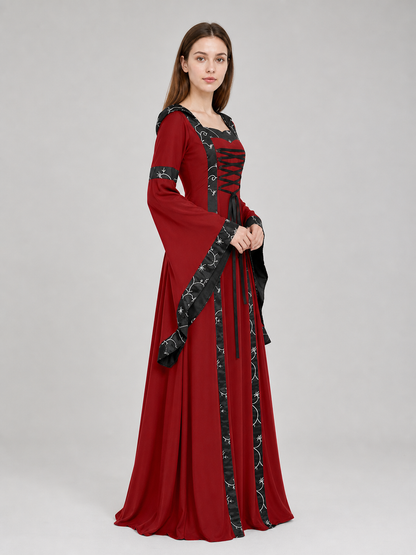 Gothic Medieval Hooded Dress with Lacing
