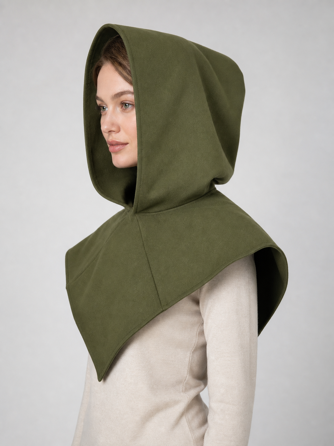 Triangular Hooded Cape, Olive Green