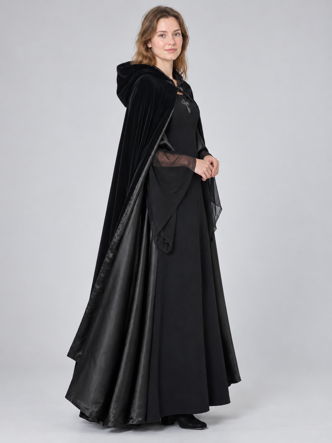 Black Carnival Costume with Cape and Hood