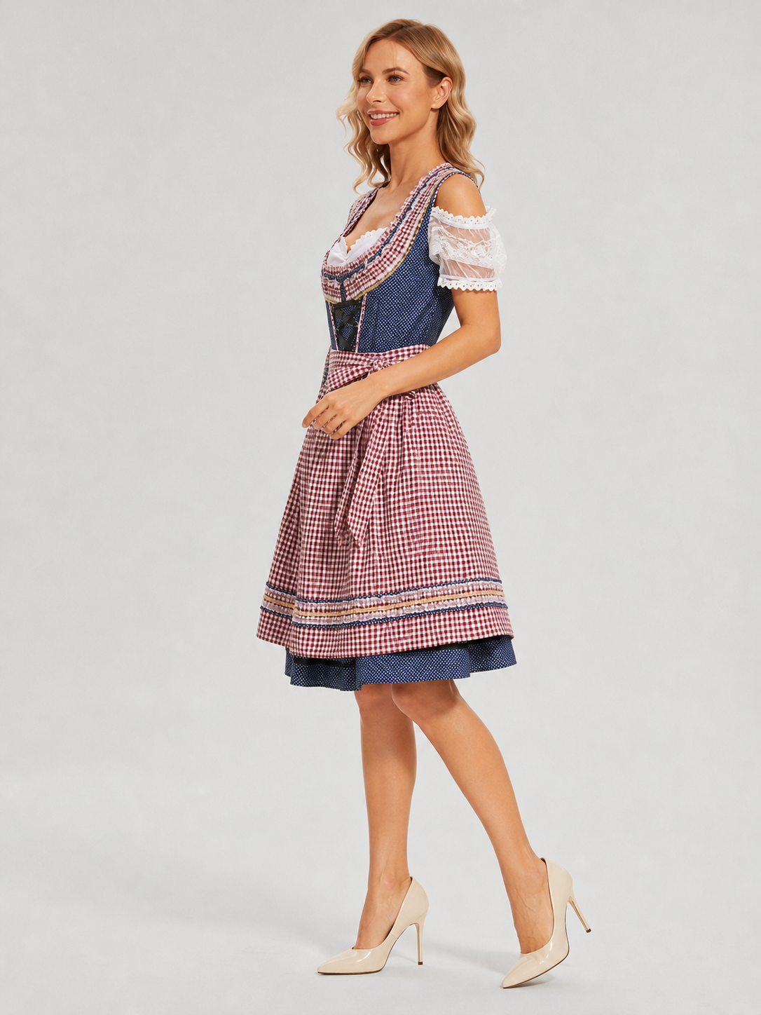 Ethnic costume dress with lace sleeves and lacing