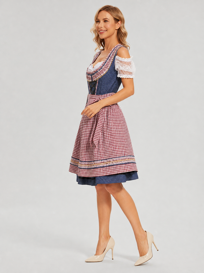 Ethnic costume dress with lace sleeves and lacing